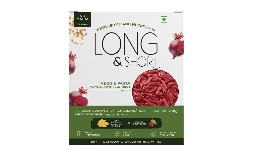 Long & Short Veggie Pasta Powered With Beetroot Penne   Box  250 grams